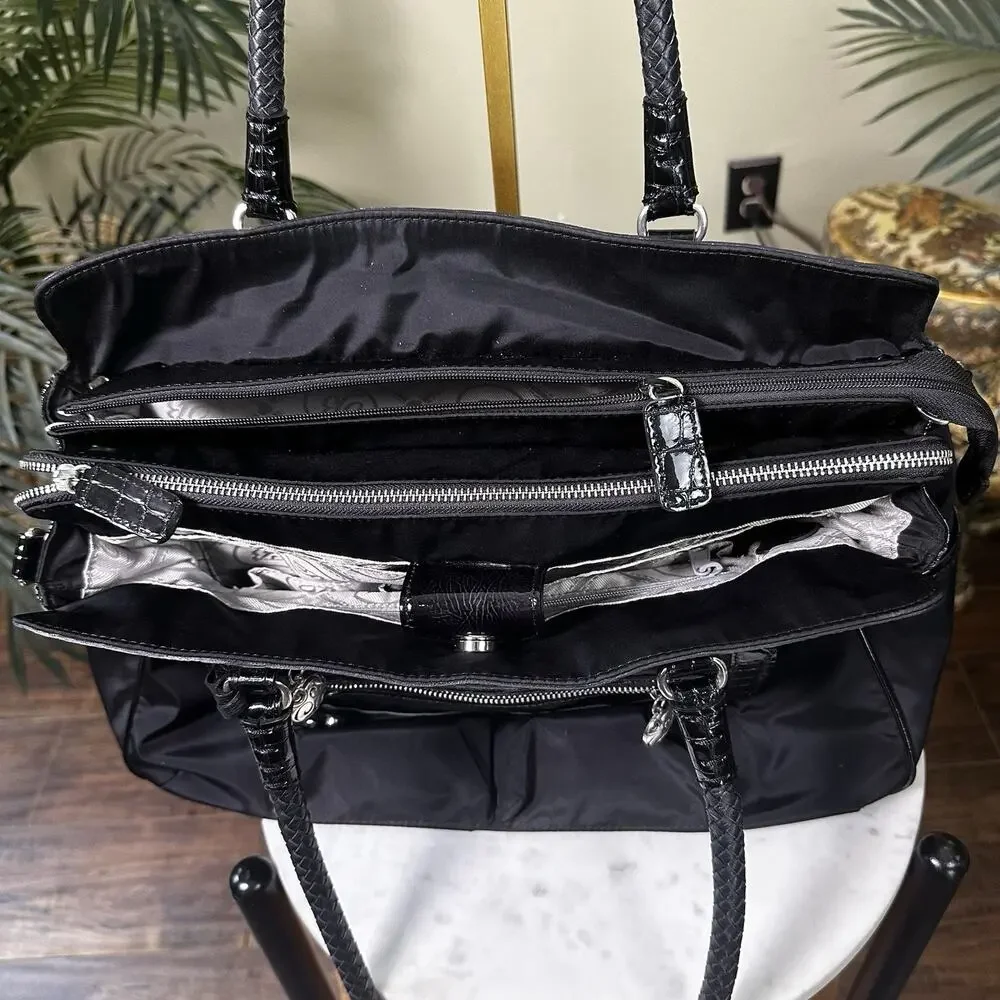 Brighton Smart Tech Maxwell Bag Laptop Organizer Croc Embosssed Leather Nylon